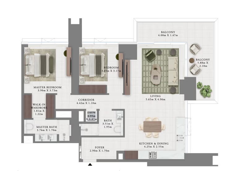 2 Bedroom floor plan (large view)