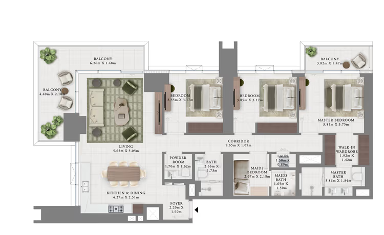 3 Bedroom floor plan (large view)
